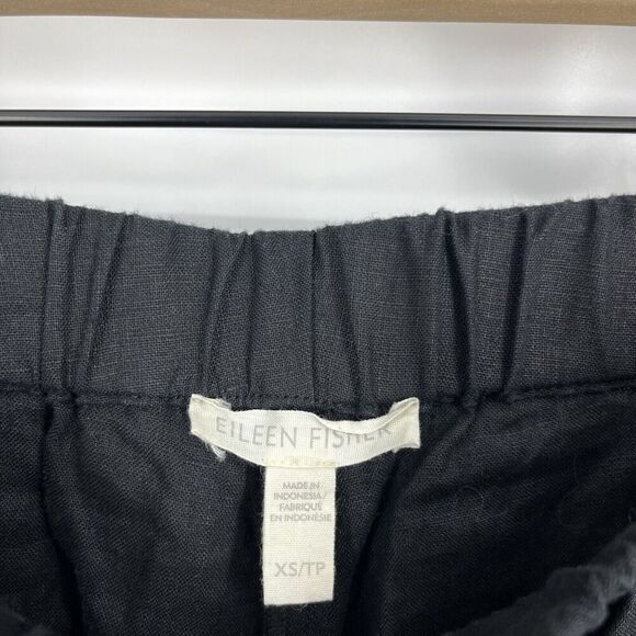 Eileen Fisher Pants Size XS Womens Black Organic Linen Ankle Pull On Pockets - Picture 3 of 6